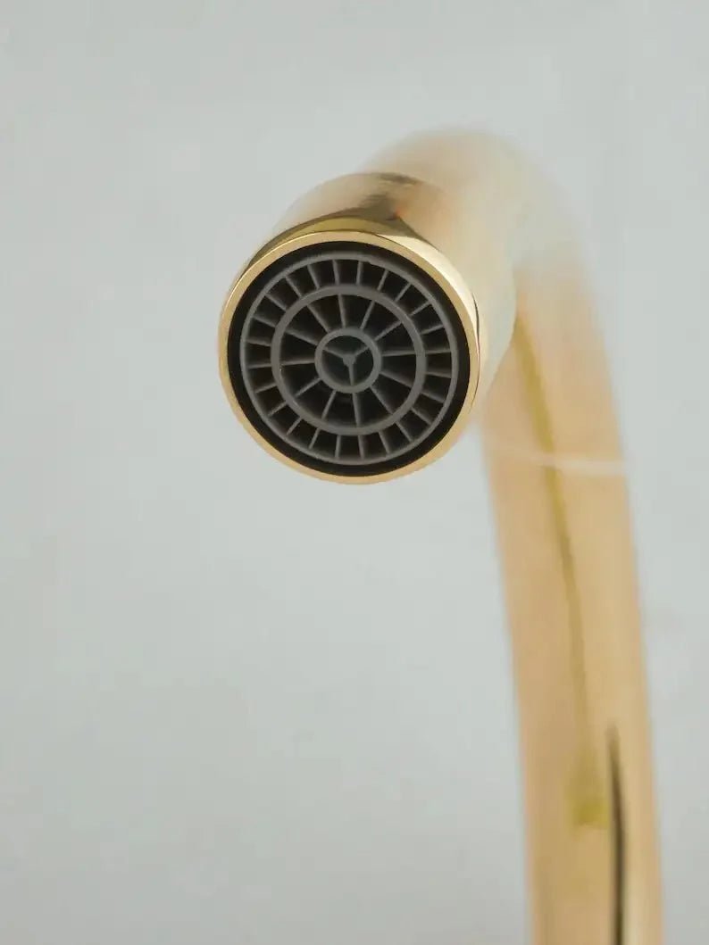 Unlacquered Brass Bridge Kitchen Faucet - Solid Brass Kitchen Tap - BRASSDORIA