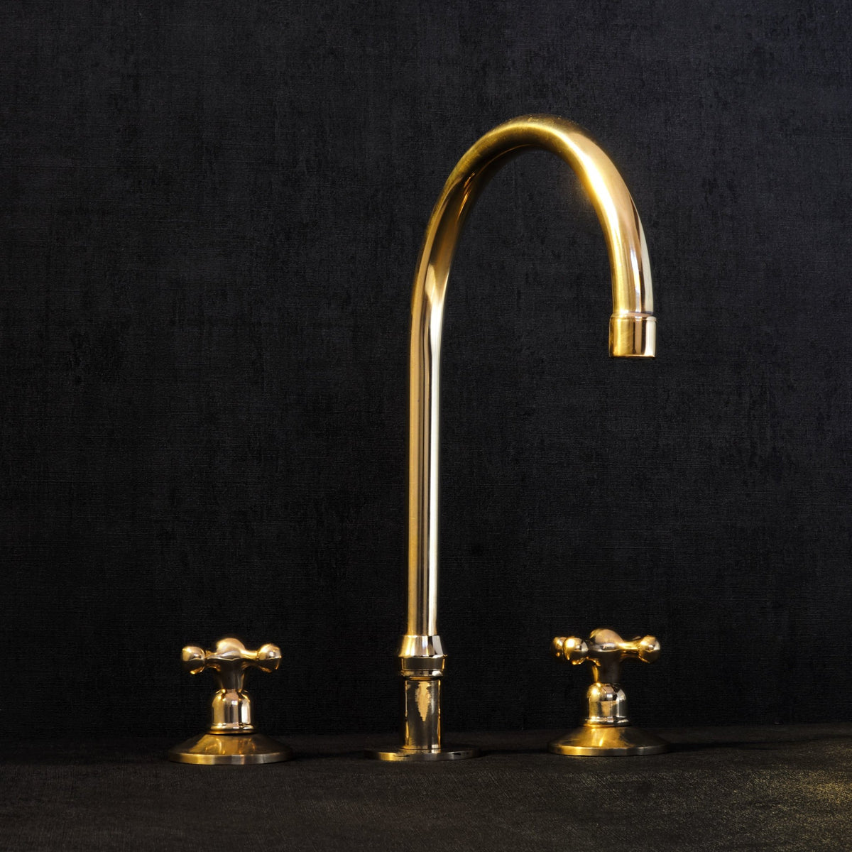 Unlacquered Brass Deck Mounted 3 Holes Faucet, Brass widespread Faucet for Bathroom and Kitchen - BRASSDORIA