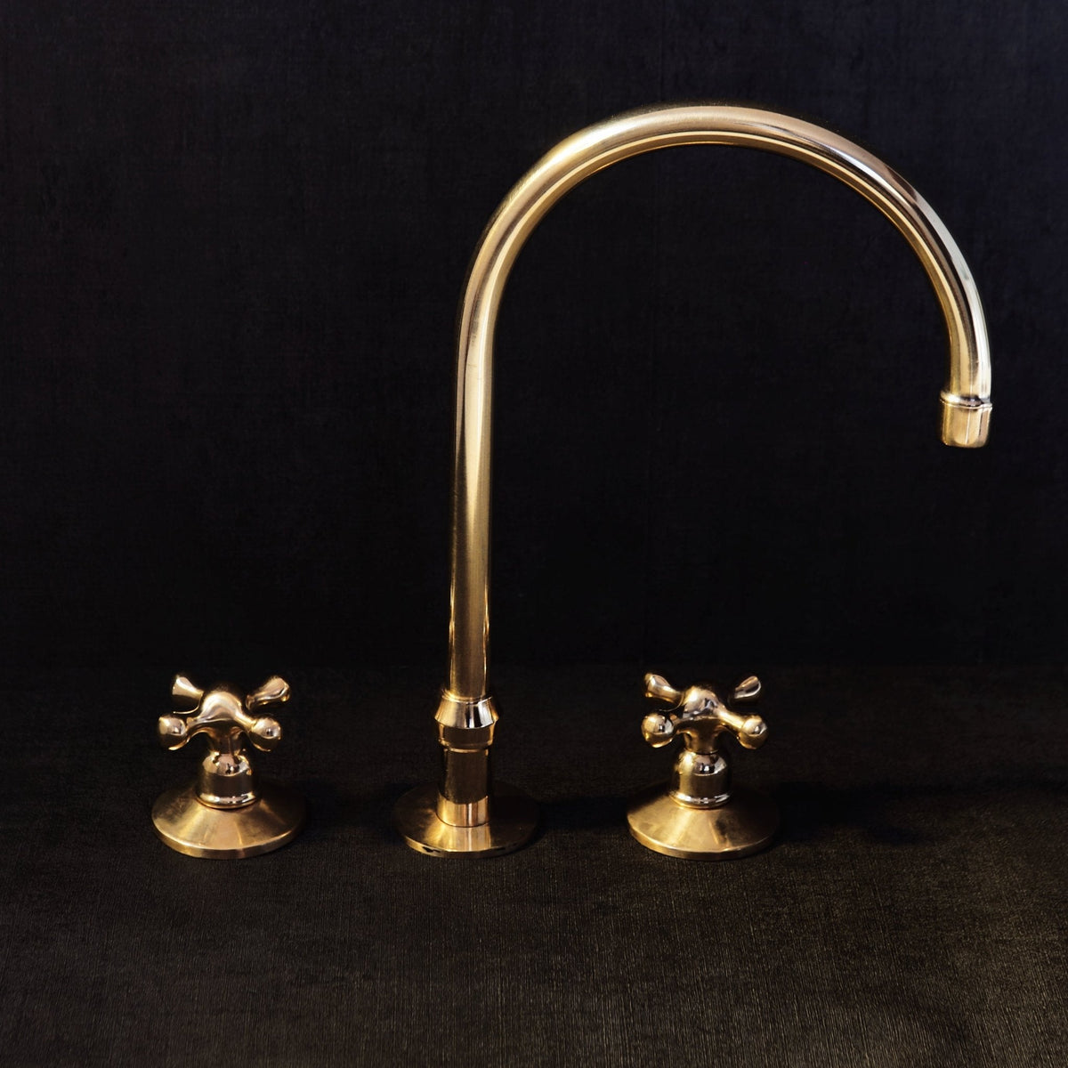 Unlacquered Brass Deck Mounted 3 Holes Faucet, Brass widespread Faucet for Bathroom and Kitchen - BRASSDORIA
