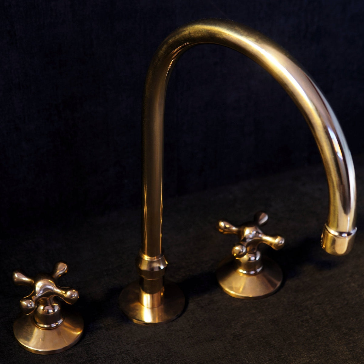 Unlacquered Brass Deck Mounted 3 Holes Faucet, Brass widespread Faucet for Bathroom and Kitchen - BRASSDORIA