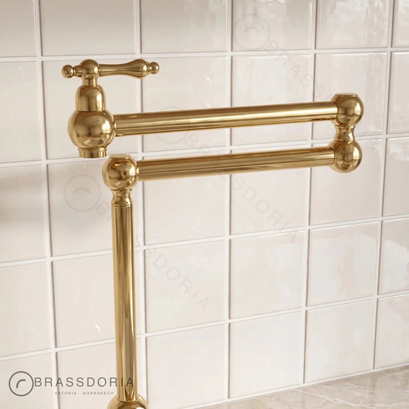 Unlacquered Brass Deck-Mounted & Swing Arm Kitchen Faucet – Cross Handles & Articulated Spout - BRASSDORIA