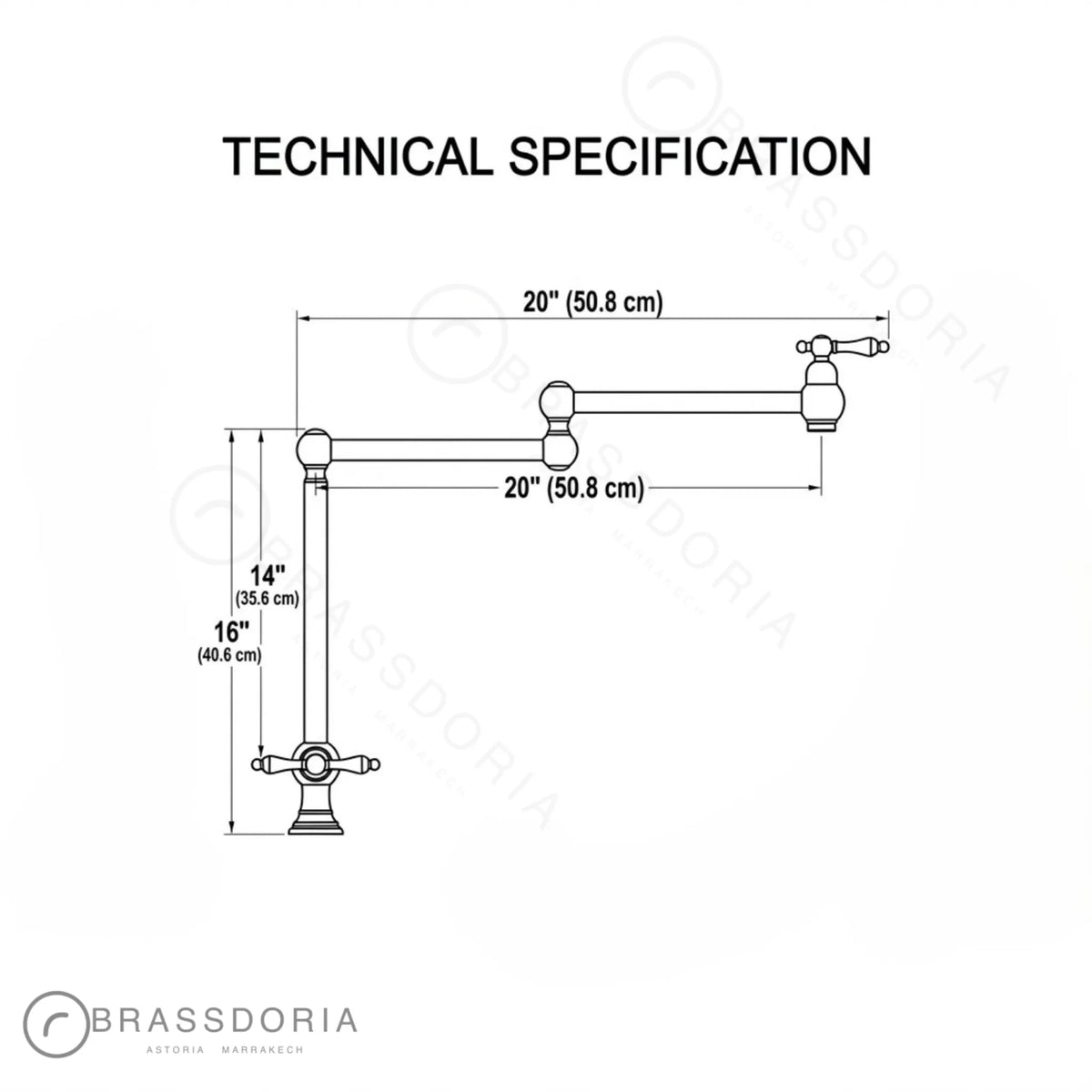 Unlacquered Brass Deck-Mounted & Swing Arm Kitchen Faucet – Cross Handles & Articulated Spout - BRASSDORIA