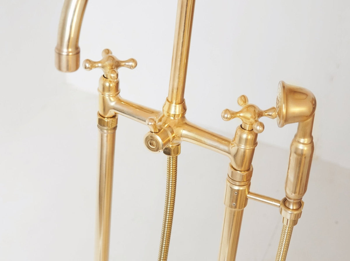 Unlacquered Brass Floor Mounted Bath Tub Filler - BRASSDORIA
