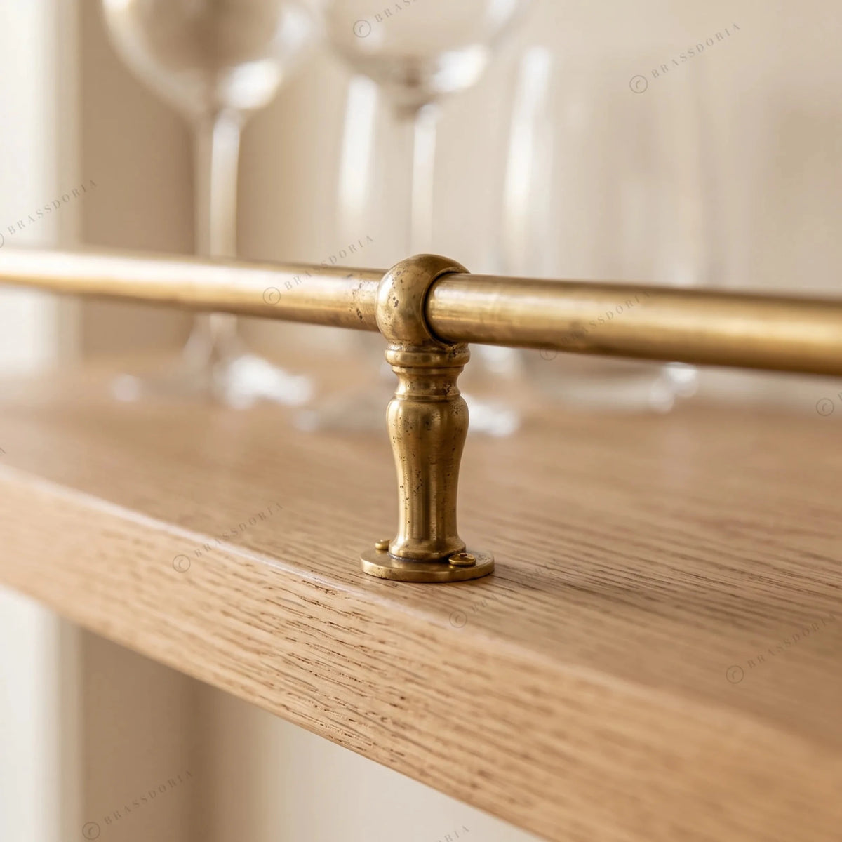Unlacquered Brass Gallery Rail – Turned Finial Shelf Rail - BRASSDORIA