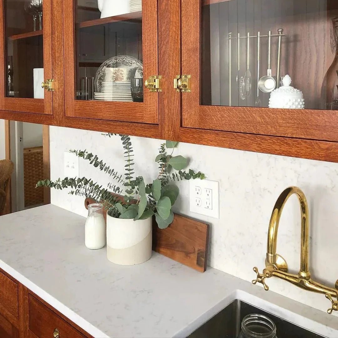 Unlacquered Brass Kitchen Wall Mount Faucet, Gooseneck Faucet - BRASSDORIA