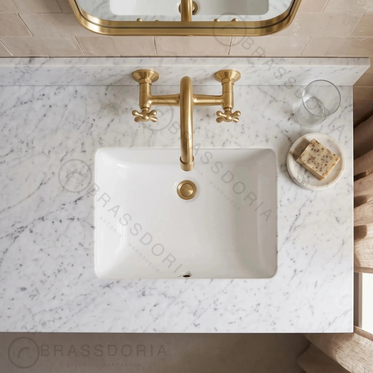 Unlacquered Brass Kitchen Wall Mount Faucet, Gooseneck Faucet - BRASSDORIA