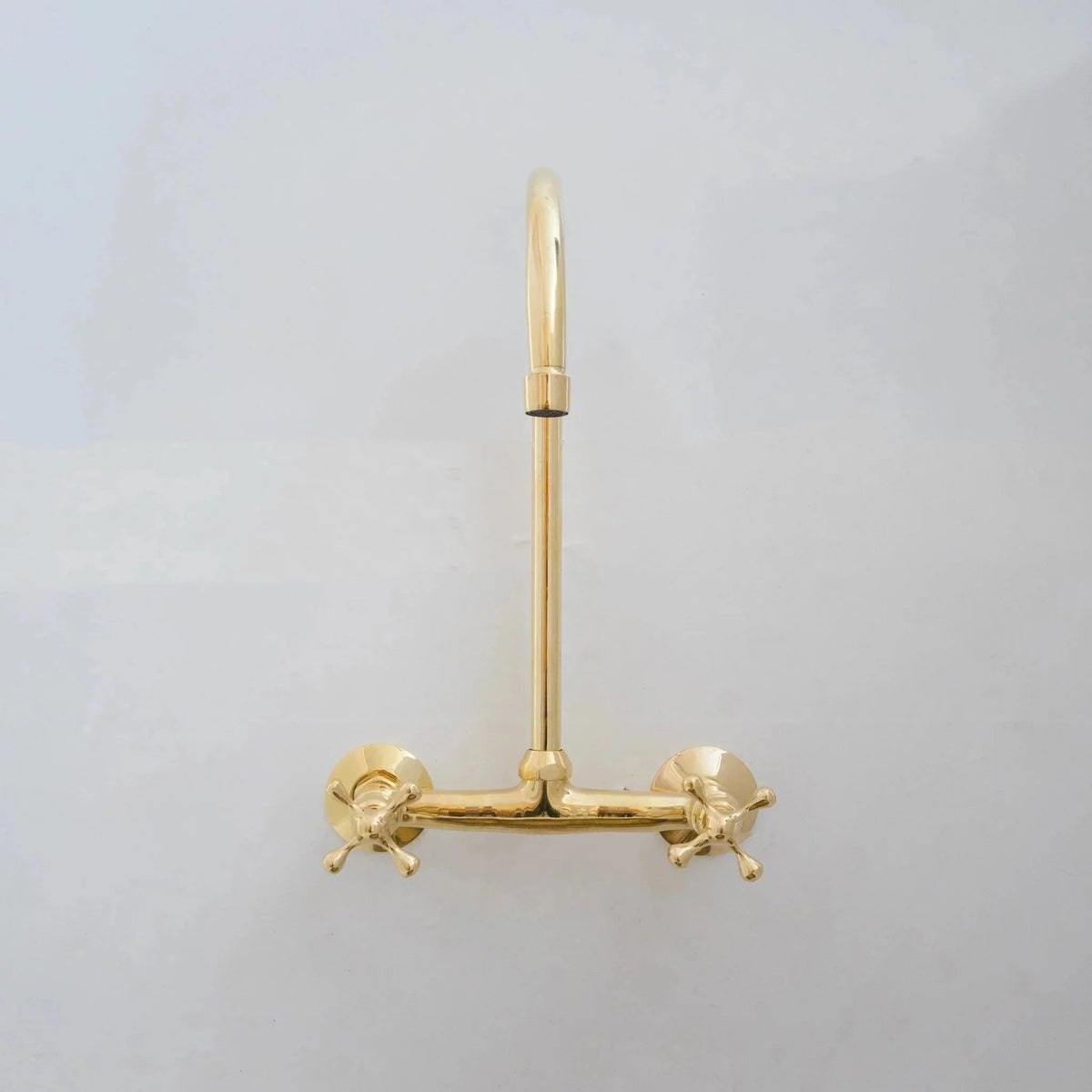 Unlacquered Brass Kitchen Wall Mount Faucet, Gooseneck Faucet - BRASSDORIA