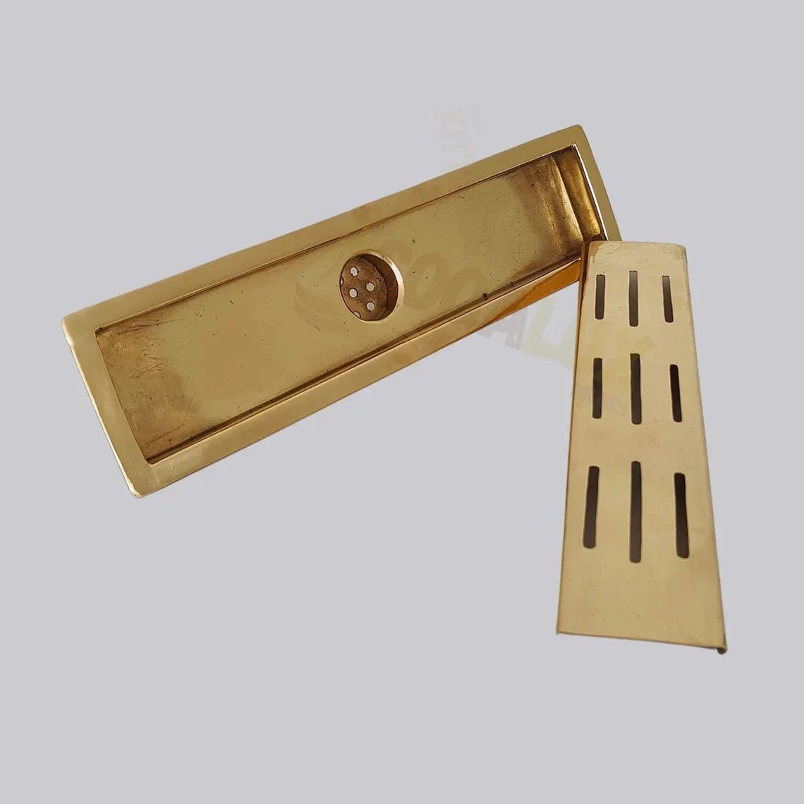 Unlacquered Brass Linear Floor Drain for Modern Bathrooms - BRASSDORIA