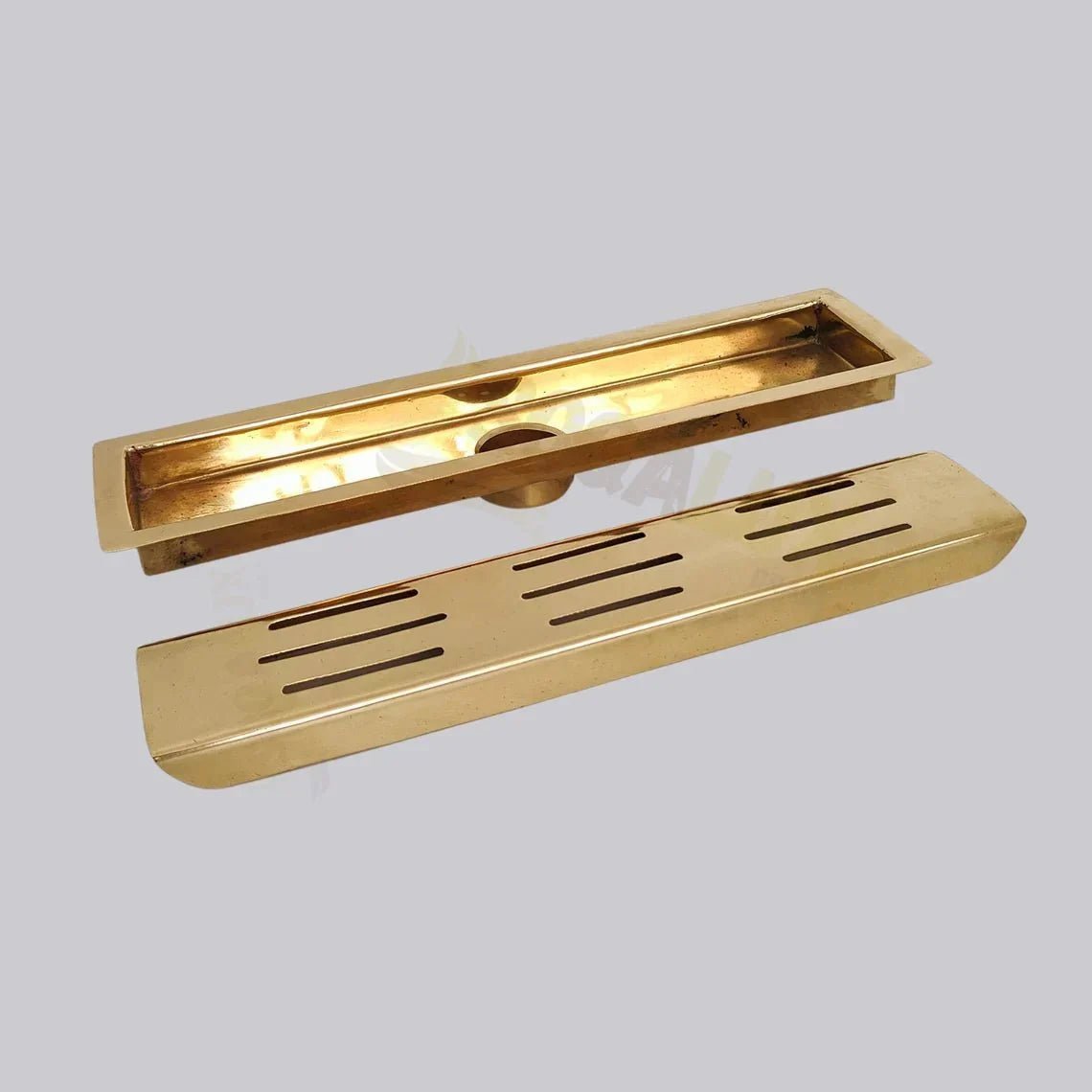 Unlacquered Brass Linear Floor Drain for Modern Bathrooms - BRASSDORIA
