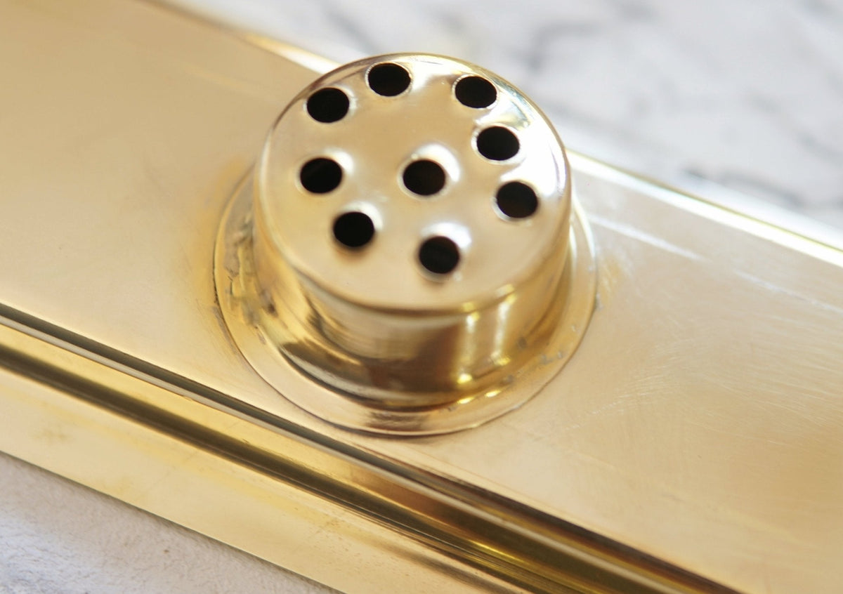 Unlacquered Brass Linear Floor Drain, Solid Brass Rectangular Shower Drain - BRASSDORIA