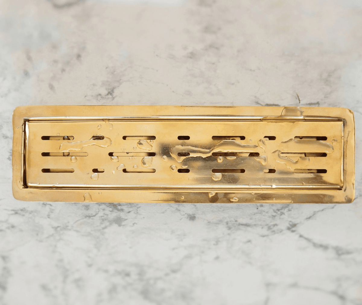 Unlacquered Brass Linear Floor Drain, Solid Brass Rectangular Shower Drain - BRASSDORIA