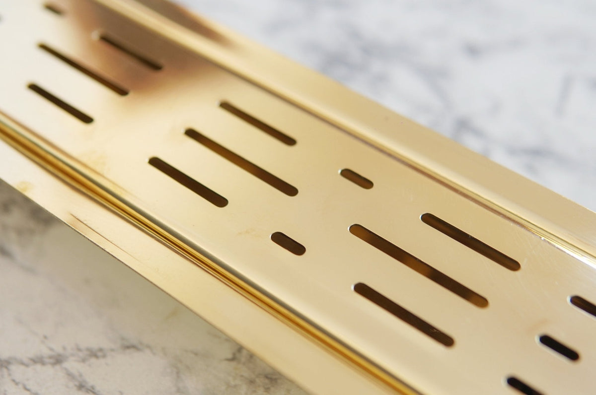 Unlacquered Brass Linear Floor Drain, Solid Brass Rectangular Shower Drain - BRASSDORIA