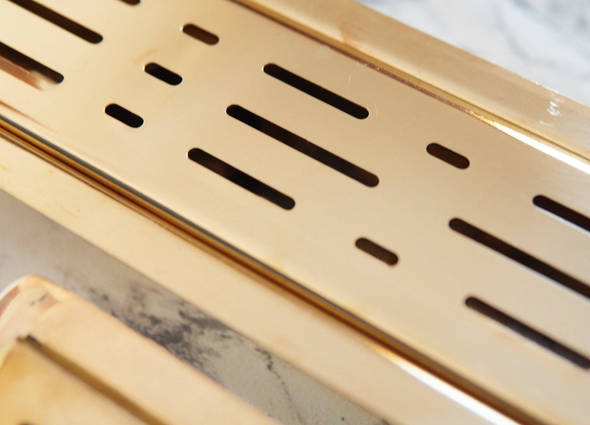 Unlacquered Brass Linear Floor Drain, Solid Brass Rectangular Shower Drain - BRASSDORIA