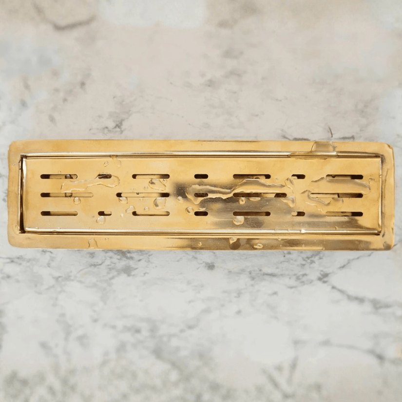 Unlacquered Brass Linear Floor Drain, Solid Brass Rectangular Shower Drain - BRASSDORIA