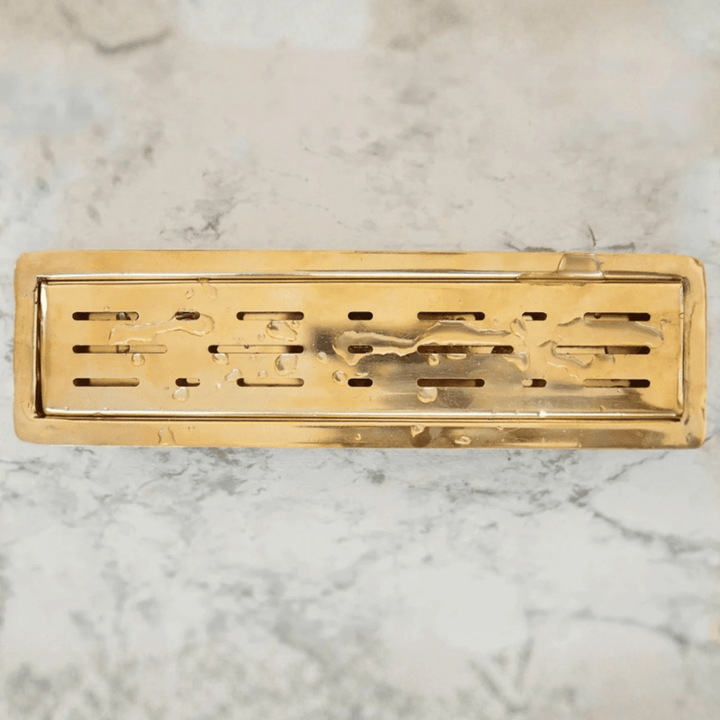 Unlacquered Brass Linear Floor Drain, Solid Brass Rectangular Shower Drain - BRASSDORIA