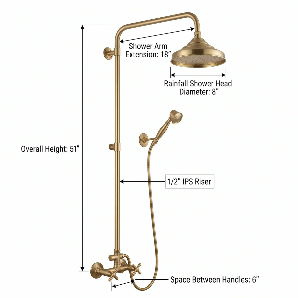Unlacquered Brass Outdoor Exposed Shower System with Handheld Spray - BRASSDORIA