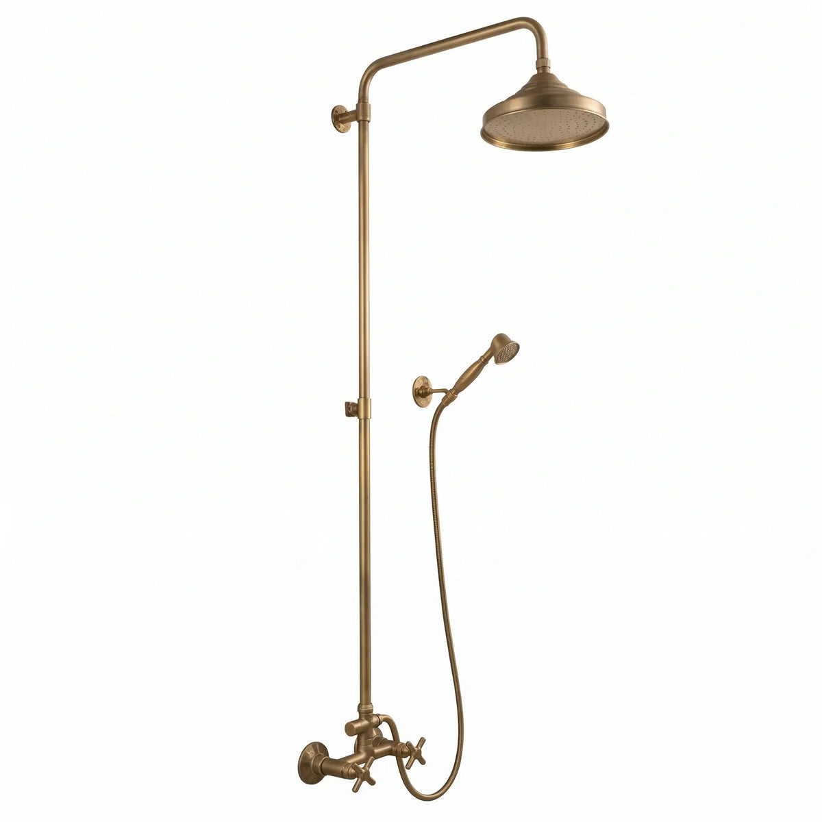 Unlacquered Brass Outdoor Exposed Shower System with Handheld Spray - BRASSDORIA