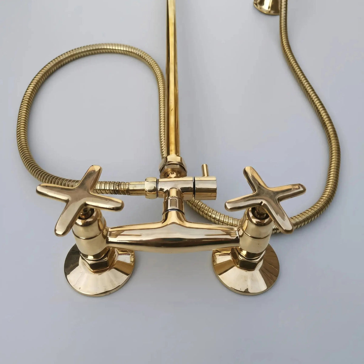 Unlacquered Brass Outdoor Exposed Shower System with Handheld Spray - BRASSDORIA