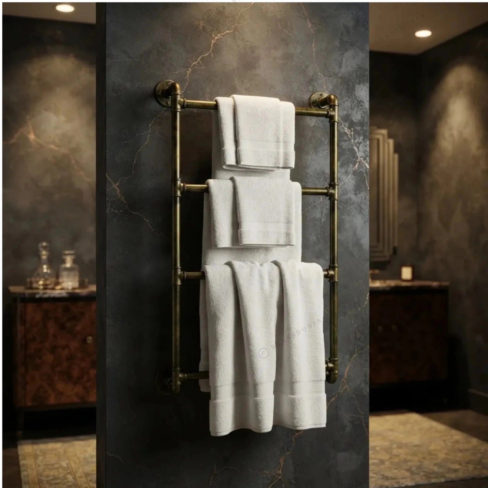 Unlacquered Brass Pipe Towel Rack – Wall-Mounted, 2 to 4 Bars - BRASSDORIA