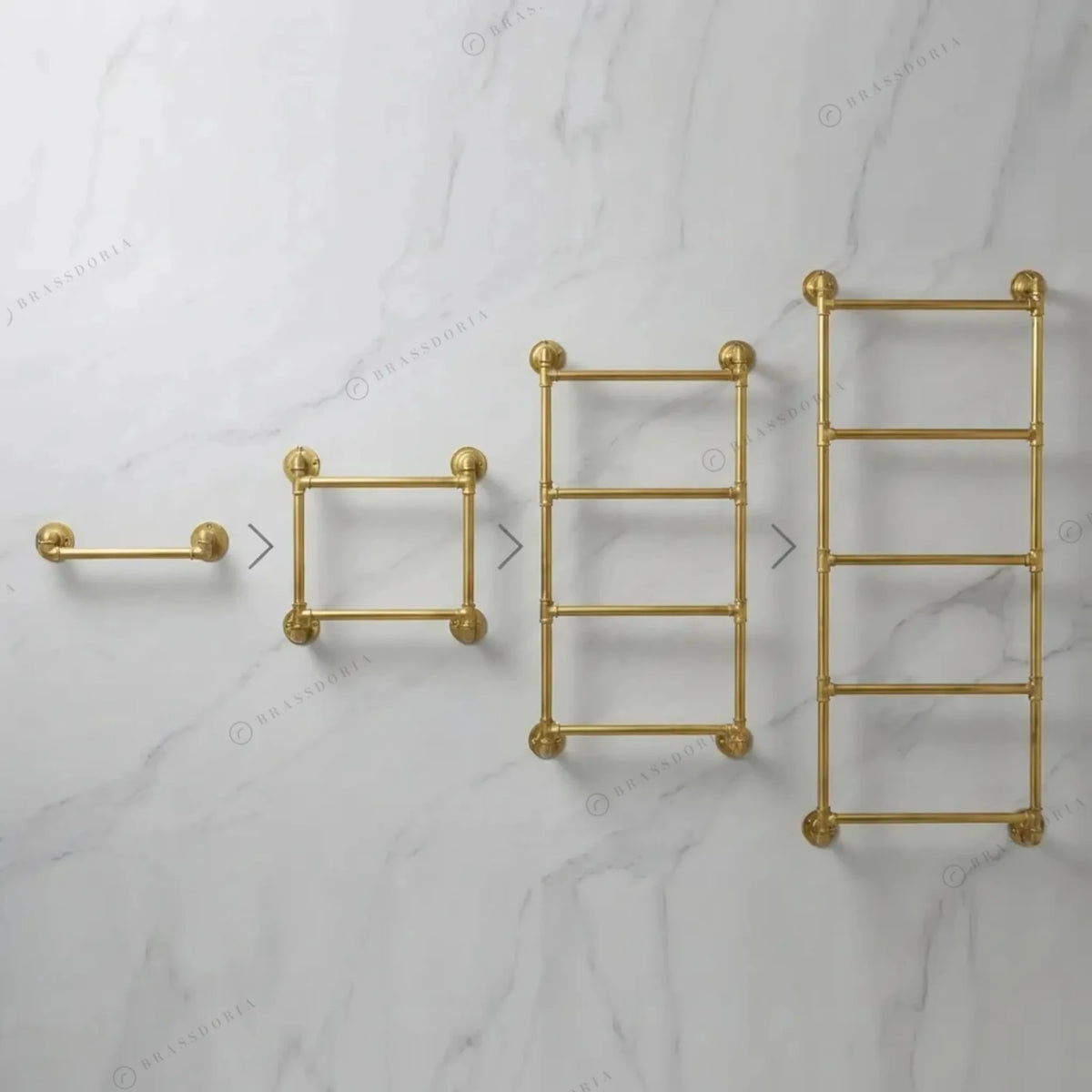 Unlacquered Brass Pipe Towel Rack – Wall-Mounted, 2 to 4 Bars - BRASSDORIA