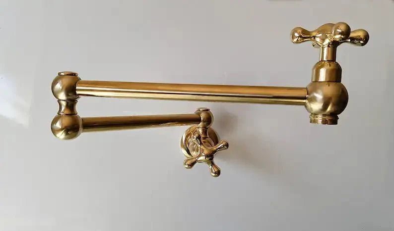 Unlacquered Brass Pot Filler Kitchen Faucet, Stove Pot, Wall Mount Pot Filler - BRASSDORIA