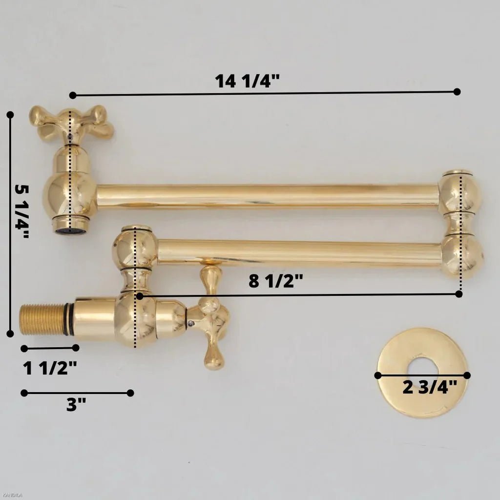 Unlacquered Brass Pot Filler Kitchen Faucet, Stove Pot, Wall Mount Pot Filler - BRASSDORIA