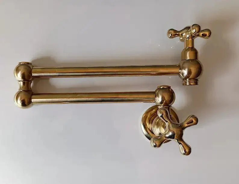 Unlacquered Brass Pot Filler Kitchen Faucet, Stove Pot, Wall Mount Pot Filler - BRASSDORIA
