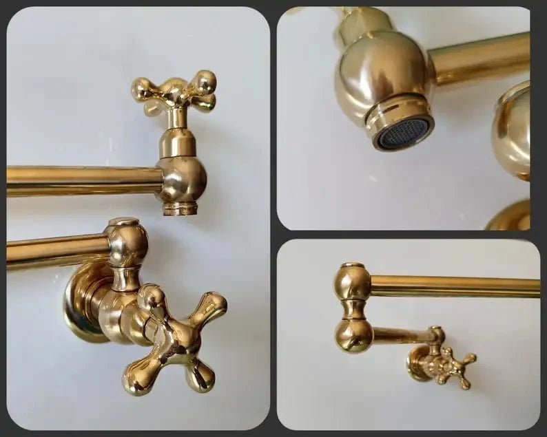 Unlacquered Brass Pot Filler Kitchen Faucet, Stove Pot, Wall Mount Pot Filler - BRASSDORIA
