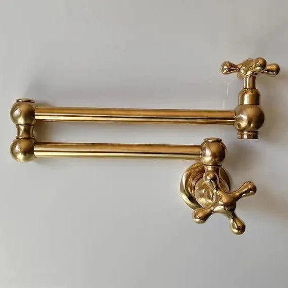 Unlacquered Brass Pot Filler Kitchen Faucet, Stove Pot, Wall Mount Pot Filler - BRASSDORIA