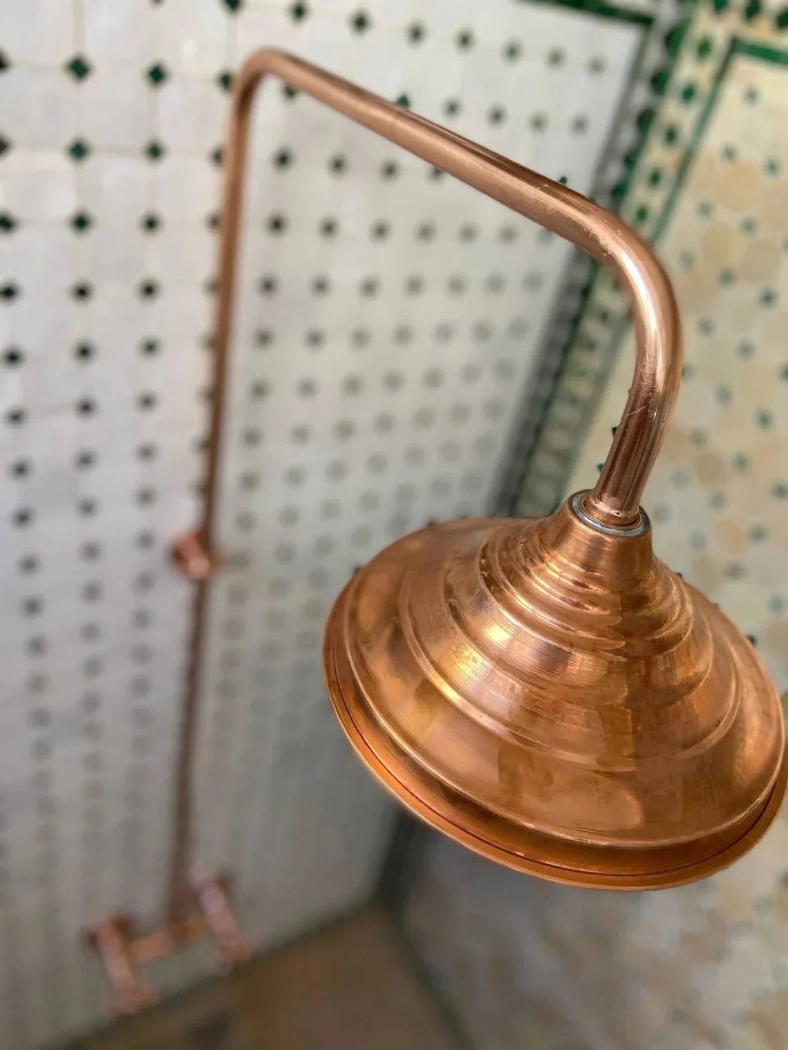 Unlacquered Brass Shower System, Vintage Head Combo, Exposed Pipe - BRASSDORIA
