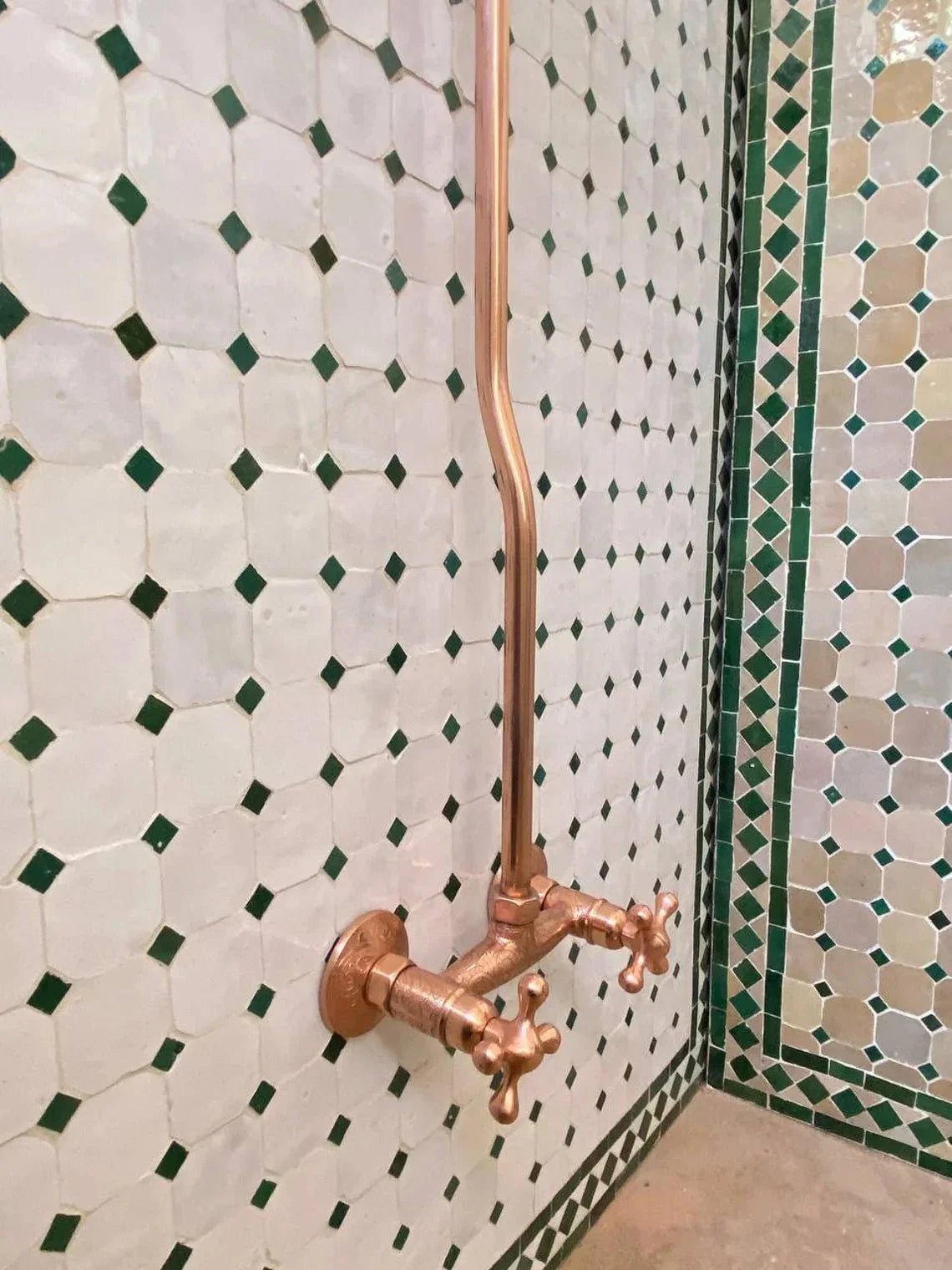 Unlacquered Brass Shower System, Vintage Head Combo, Exposed Pipe - BRASSDORIA