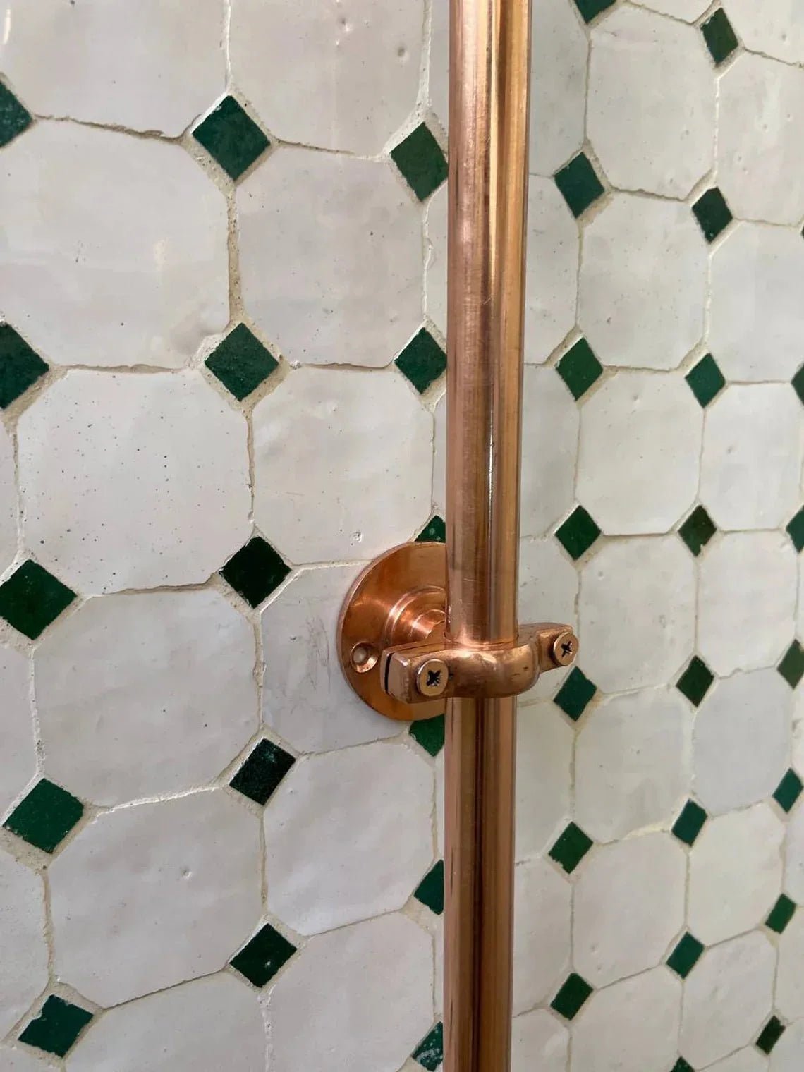 Unlacquered Brass Shower System, Vintage Head Combo, Exposed Pipe - BRASSDORIA