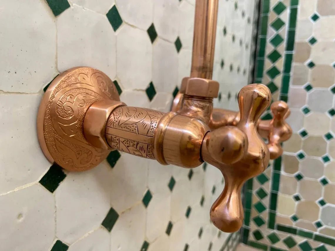 Unlacquered Brass Shower System, Vintage Head Combo, Exposed Pipe - BRASSDORIA