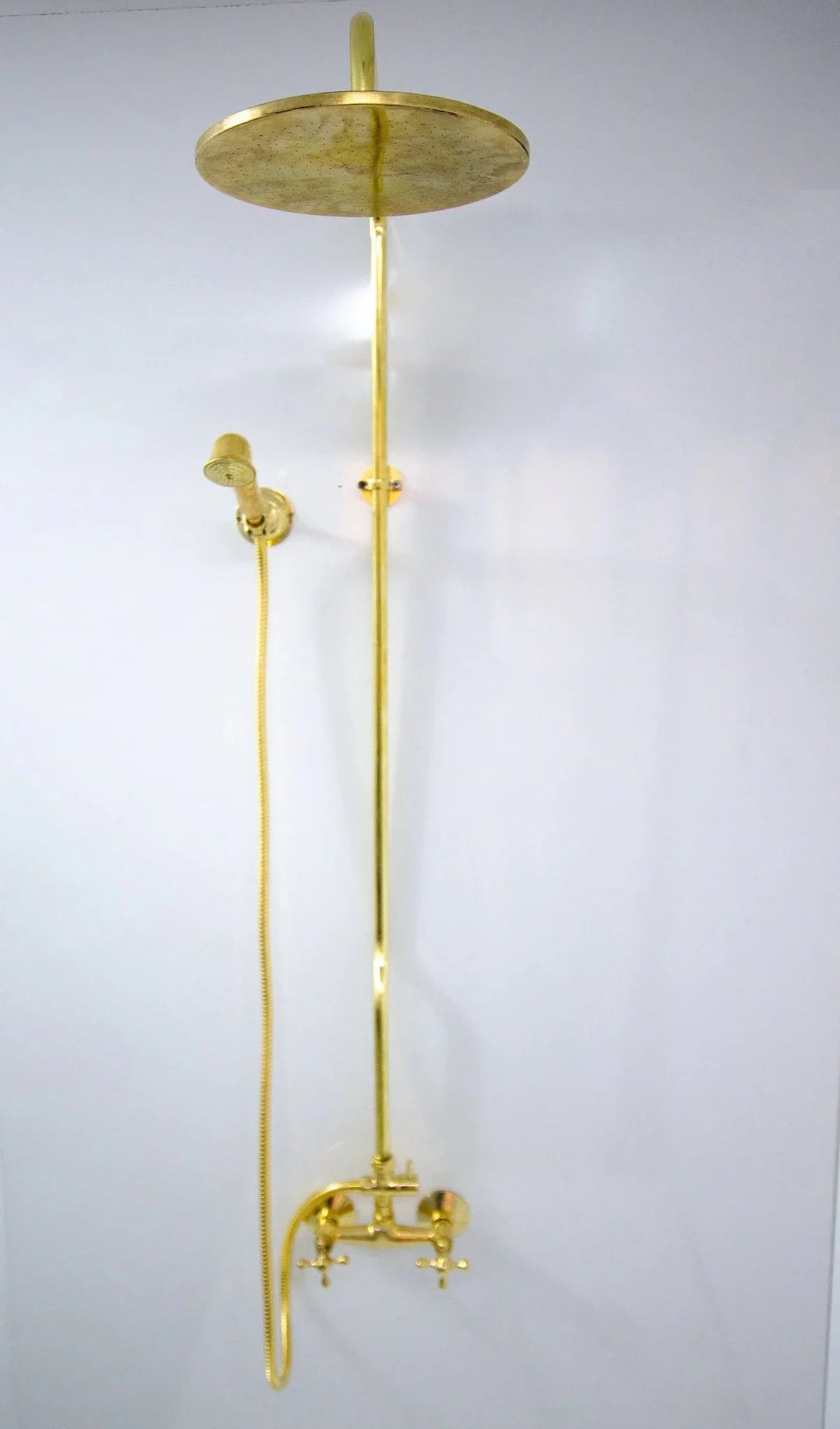 Unlacquered Brass Shower System with Handheld - Solid Brass Exposed Shower - BRASSDORIA