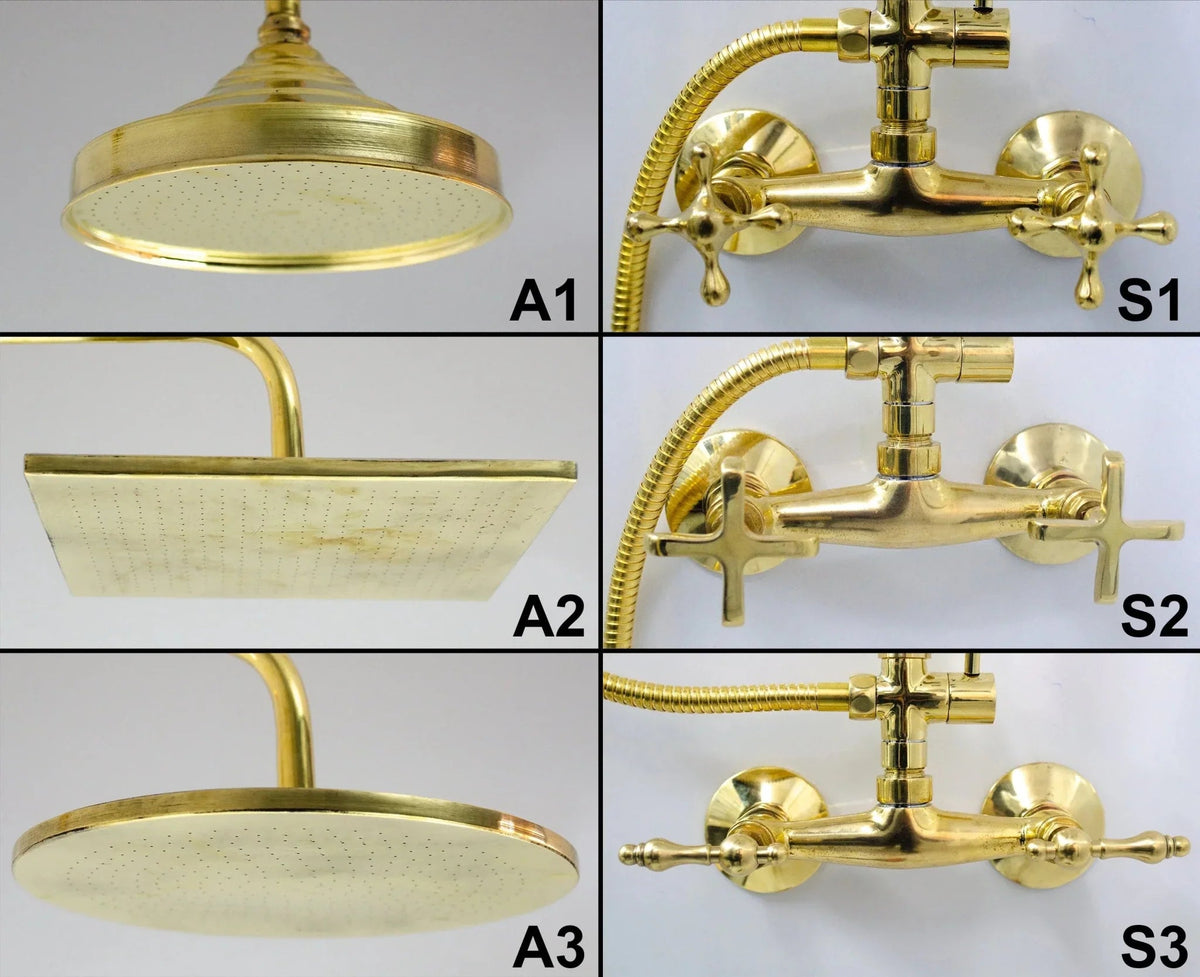 Unlacquered Brass Shower System with Handheld - Solid Brass Exposed Shower - BRASSDORIA