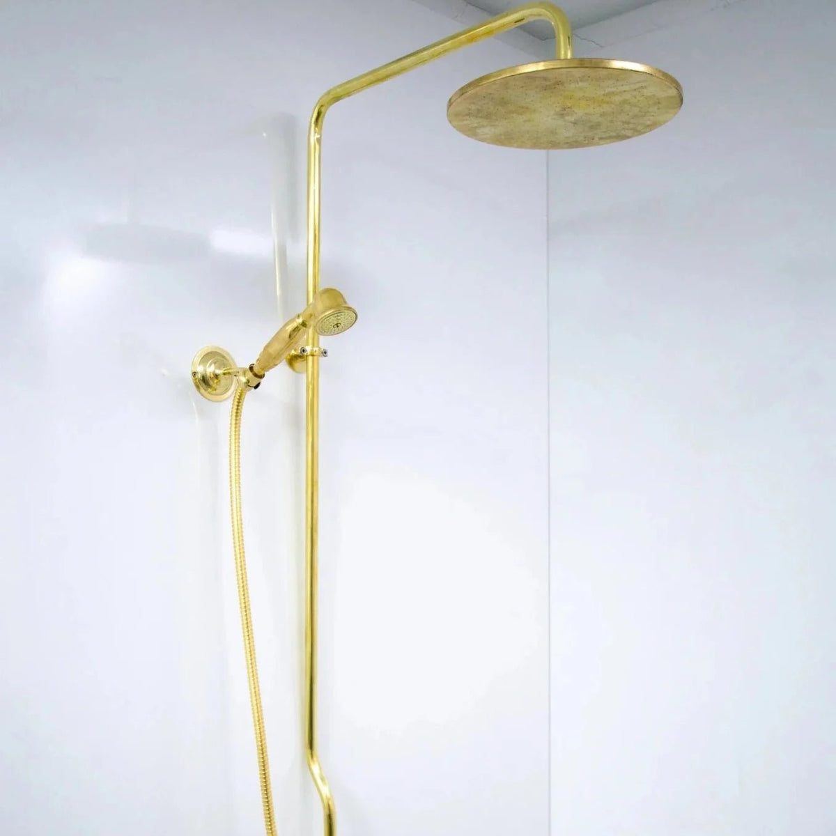 Unlacquered Brass Shower System with Handheld - Solid Brass Exposed Shower - BRASSDORIA