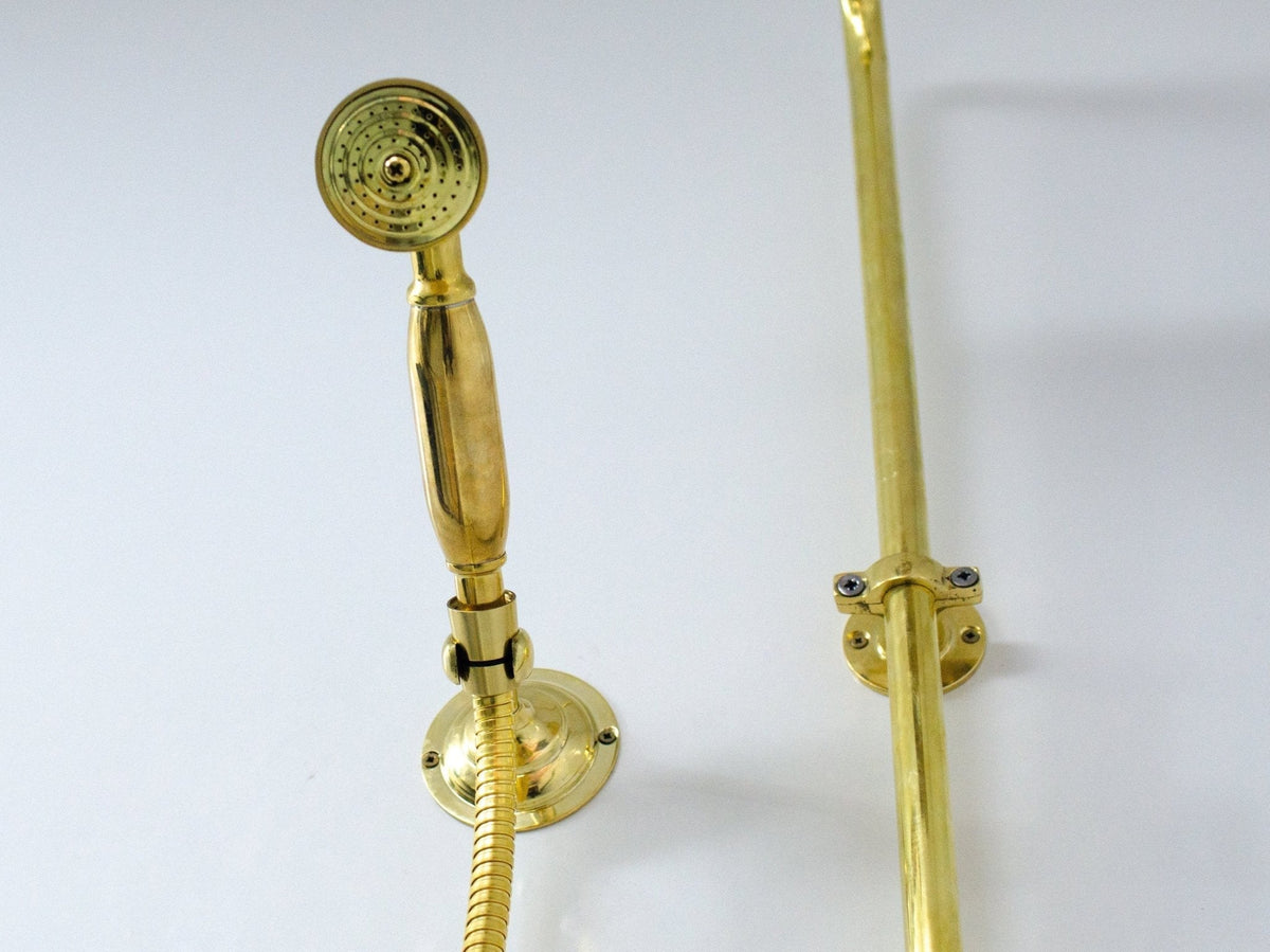 Unlacquered Brass Shower System with Handheld - Solid Brass Exposed Shower - BRASSDORIA