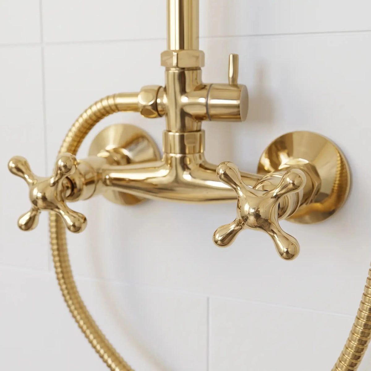 Unlacquered Brass Shower System with Handheld | Solid Brass Wall Mounted Rainfall Shower - BRASSDORIA