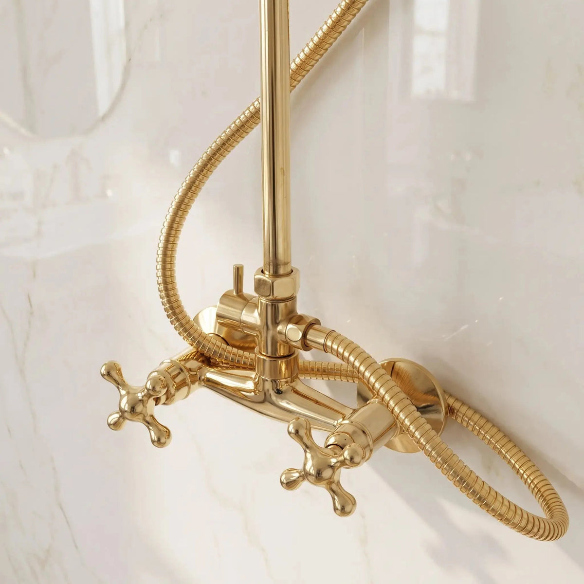 Unlacquered Brass Shower System with Handheld | Solid Brass Wall Mounted Rainfall Shower - BRASSDORIA