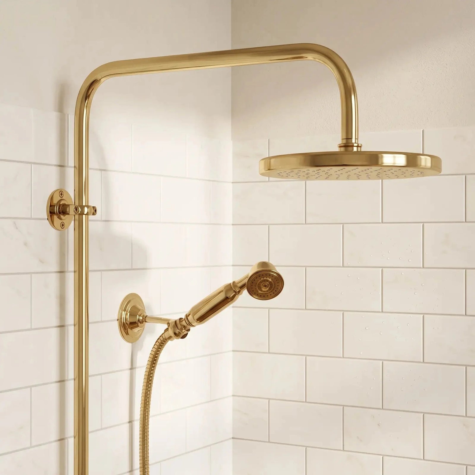 Unlacquered Brass Shower System with Handheld | Solid Brass Wall Mounted Rainfall Shower - BRASSDORIA