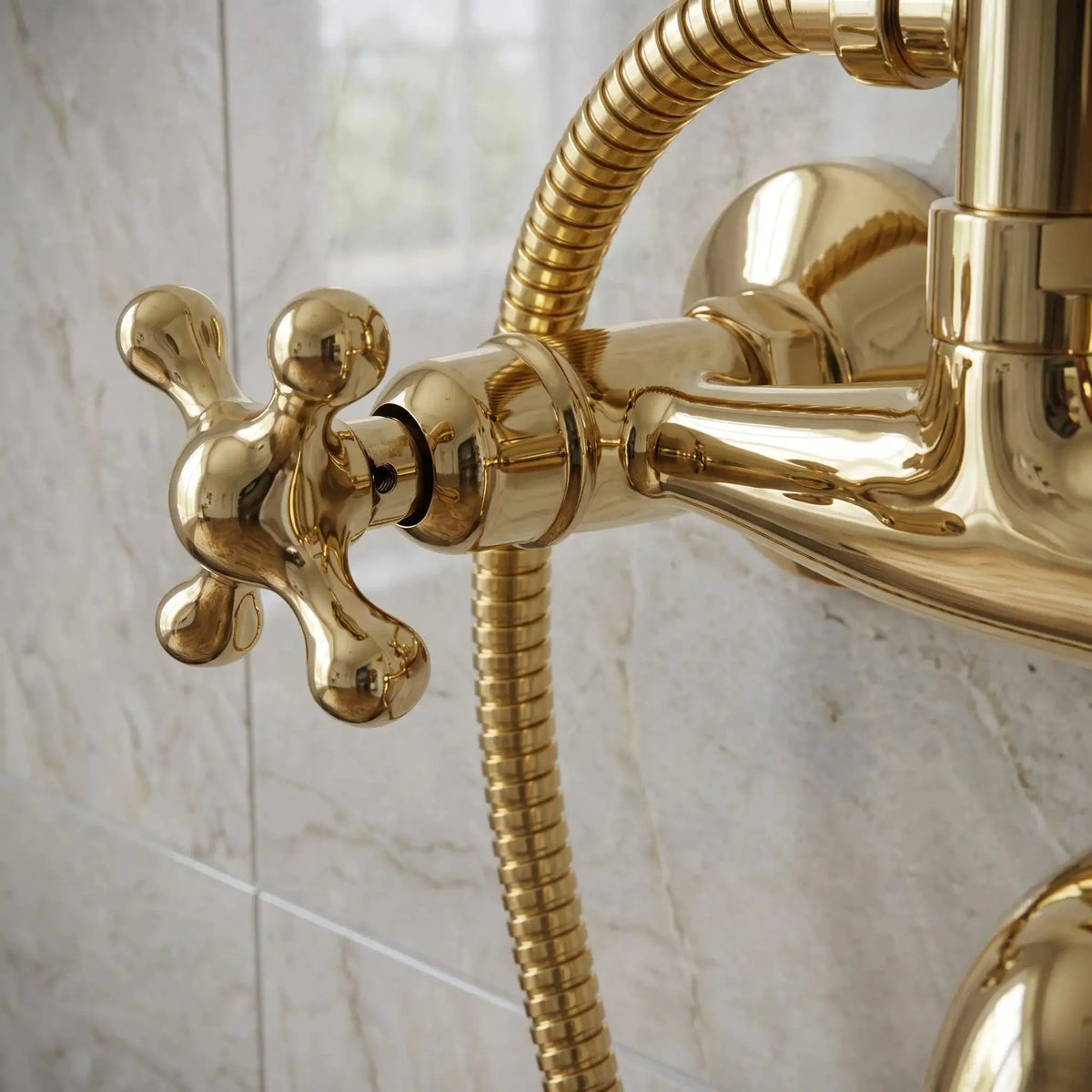 Unlacquered Brass Shower System with Handheld | Solid Brass Wall Mounted Rainfall Shower - BRASSDORIA