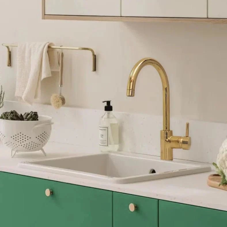 Unlacquered Brass Single Hole Basin Faucet, Antique Brass Sink Mixer Tap, Bar Prep Faucet - BRASSDORIA