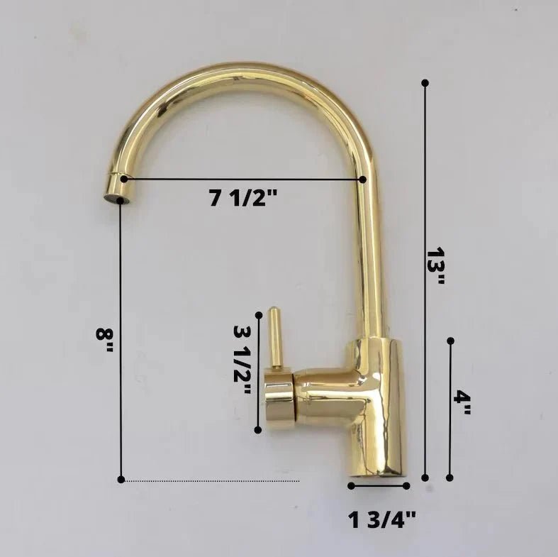 Unlacquered Brass Single Hole Basin Faucet, Antique Brass Sink Mixer Tap, Bar Prep Faucet - BRASSDORIA