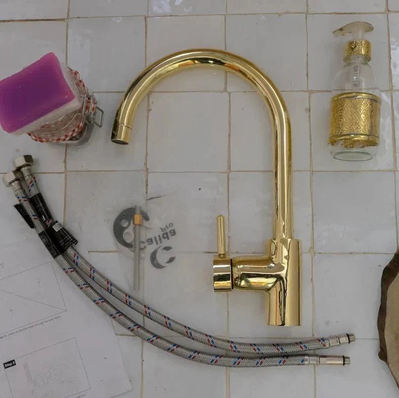Unlacquered Brass Single Hole Basin Faucet, Antique Brass Sink Mixer Tap, Bar Prep Faucet - BRASSDORIA