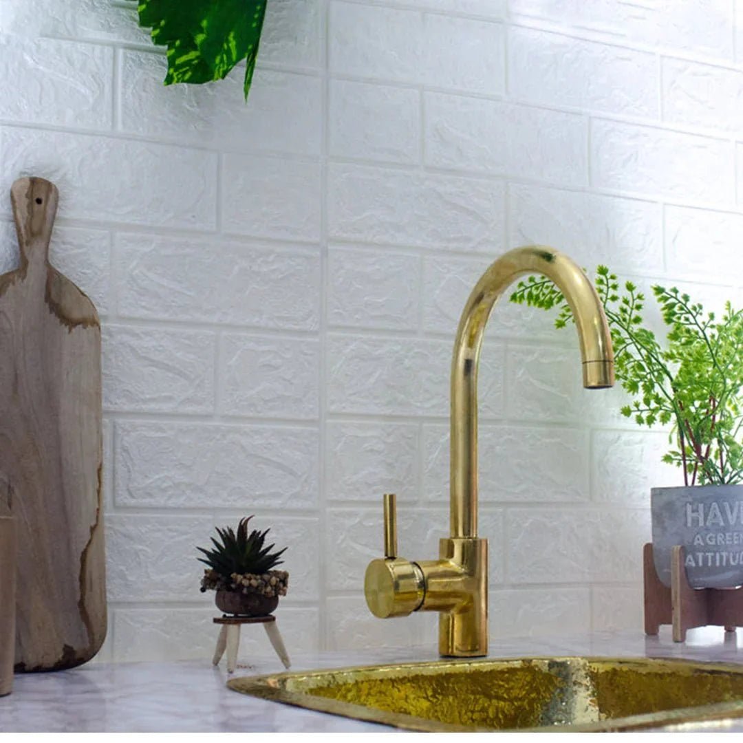 Unlacquered Brass Single Hole Basin Faucet, Antique Brass Sink Mixer Tap, Bar Prep Faucet - BRASSDORIA