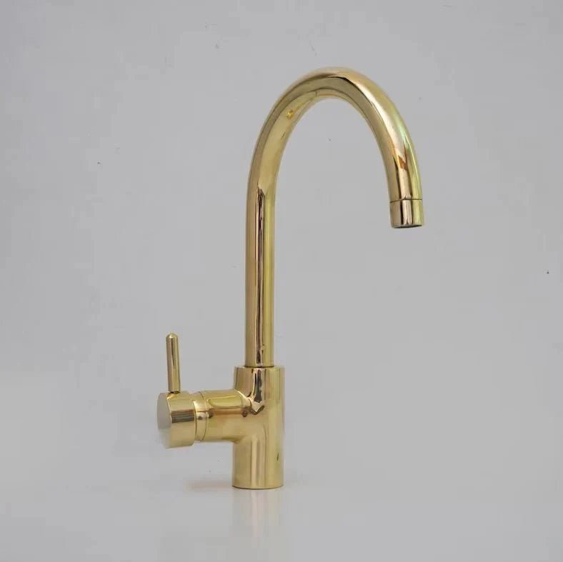 Unlacquered Brass Single Hole Basin Faucet, Antique Brass Sink Mixer Tap, Bar Prep Faucet - BRASSDORIA