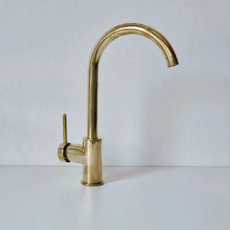 Unlacquered Brass Single Hole Basin Faucet, Brass Mixer Tap, Bar Prep faucet - BRASSDORIA