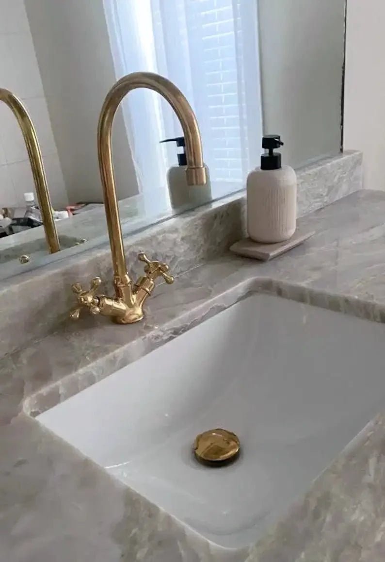 Unlacquered Brass Single Hole Faucet, Brass Bathroom Faucet - BRASSDORIA