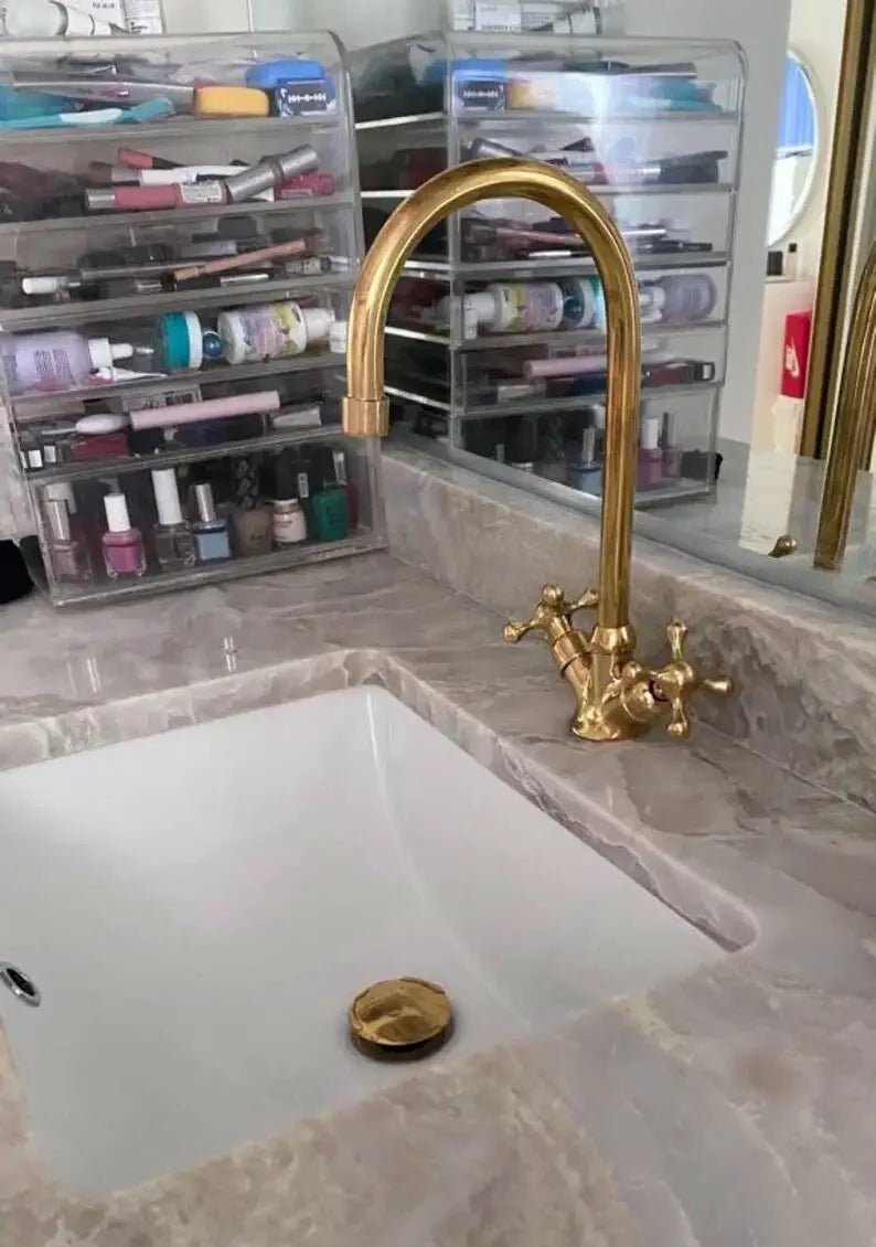 Unlacquered Brass Single Hole Faucet, Brass Bathroom Faucet - BRASSDORIA