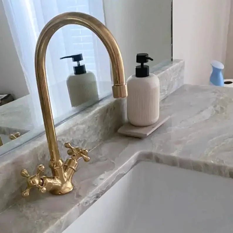 Unlacquered Brass Single Hole Faucet, Brass Bathroom Faucet - BRASSDORIA